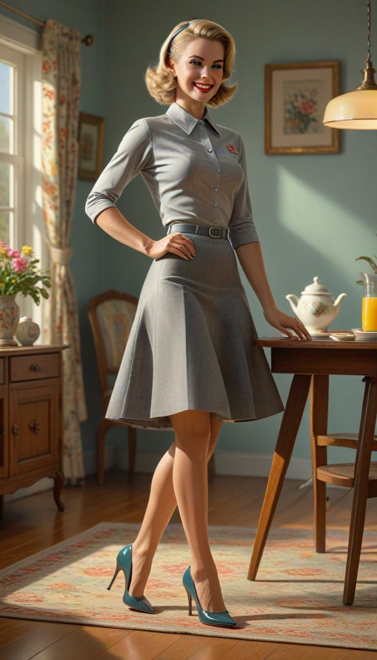 1950s Housewife Setting Table in Living Room