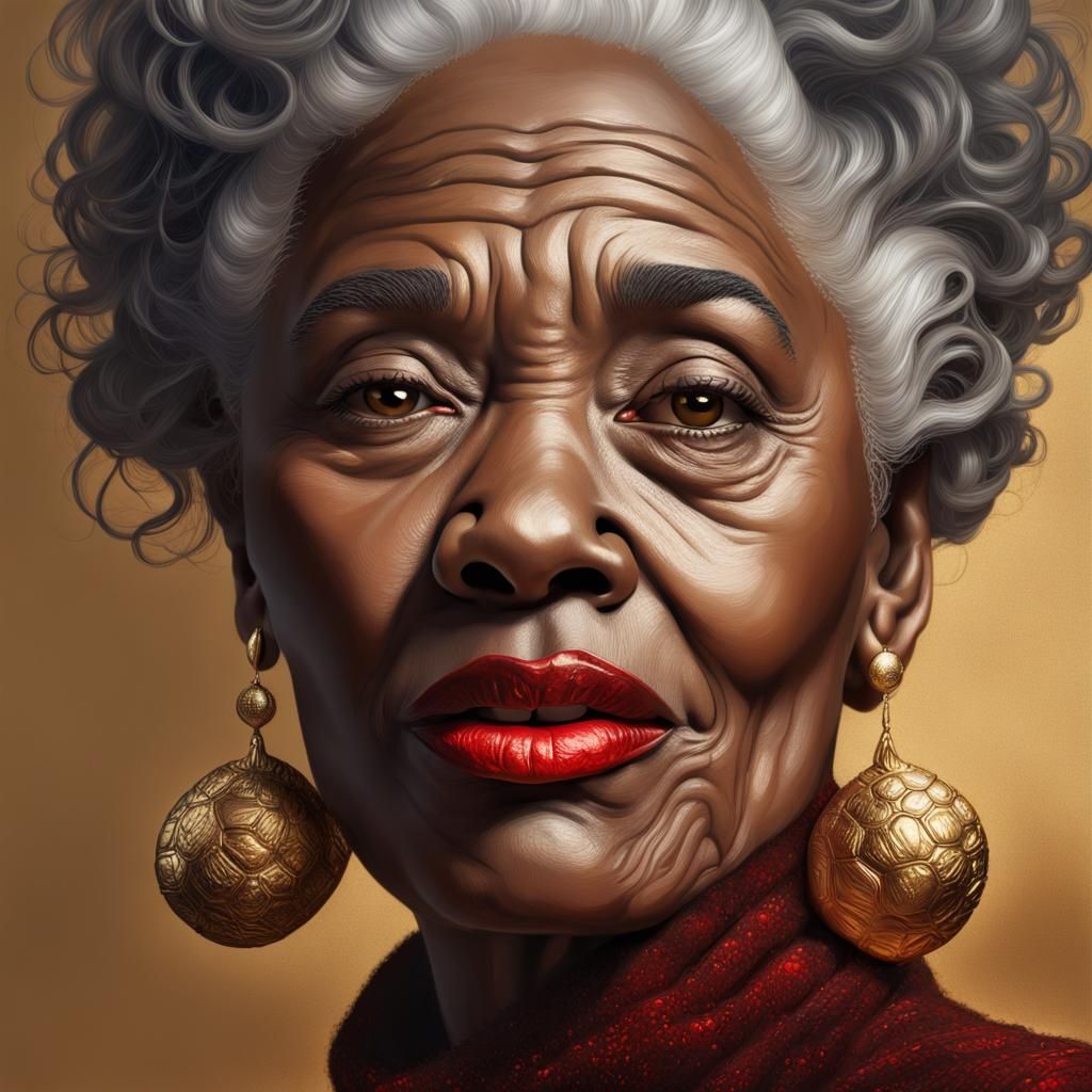 Elderly Woman Portrait with Silver Hair in Hyperrealism