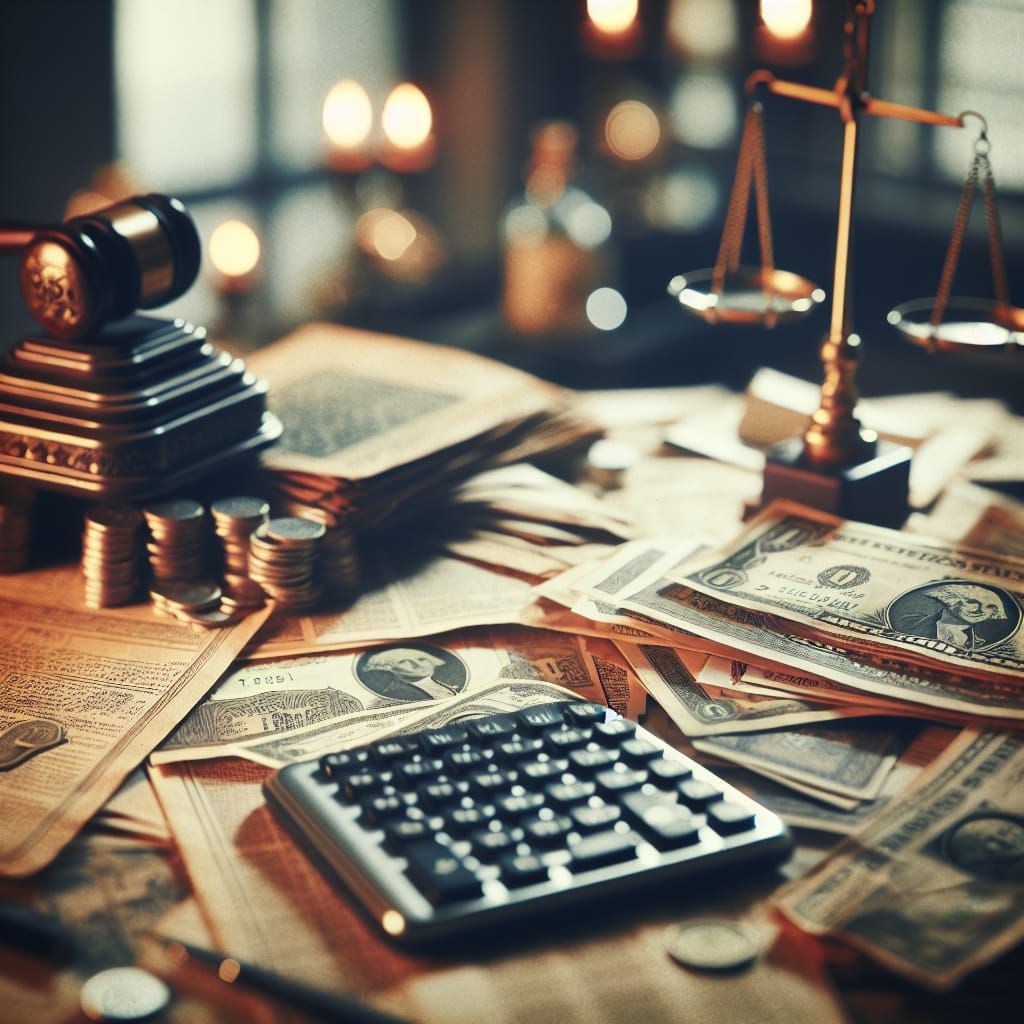 Detailed Desk Scene with Justice Balance, Early Photography