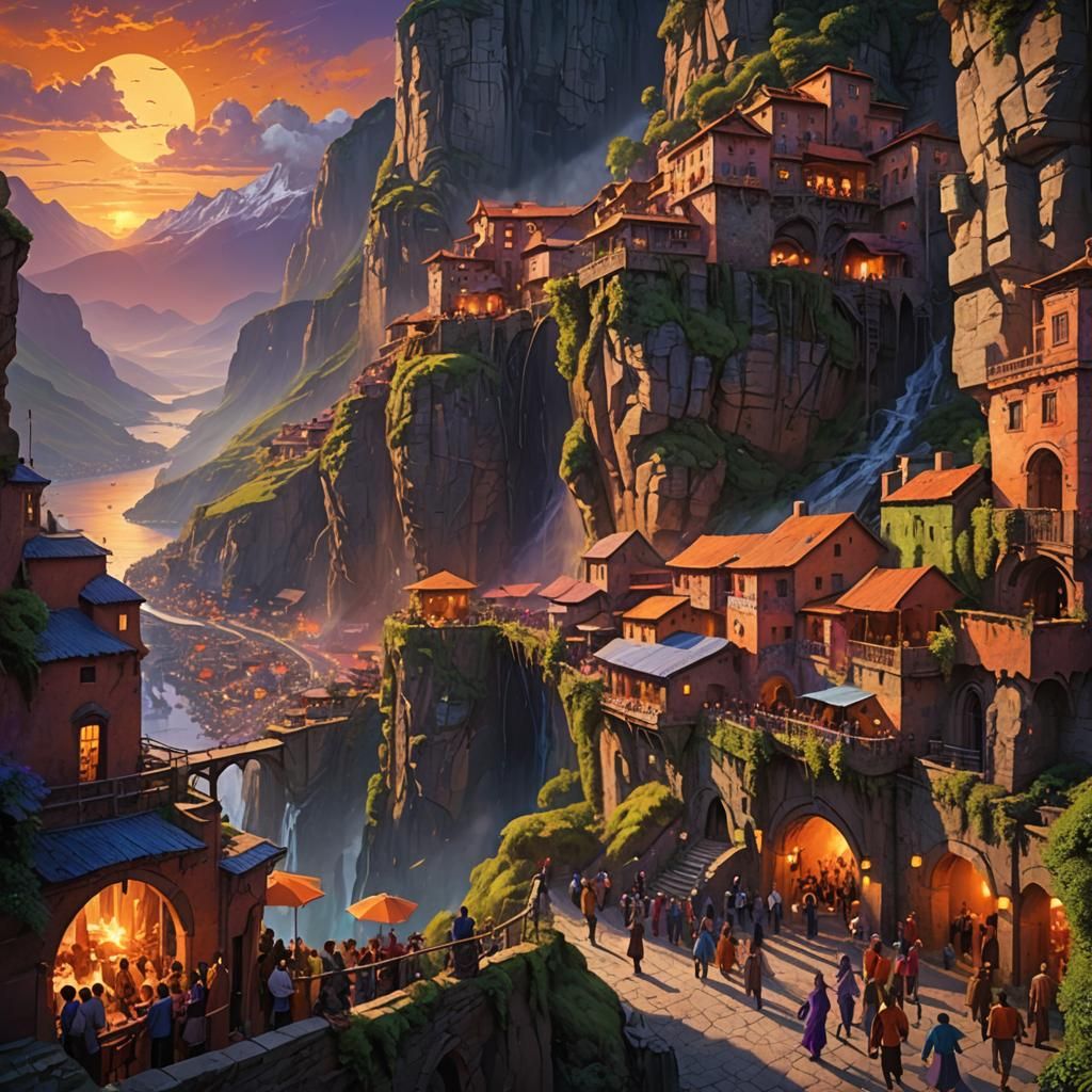 Dream Town on Cliffs: A Matte Painting
