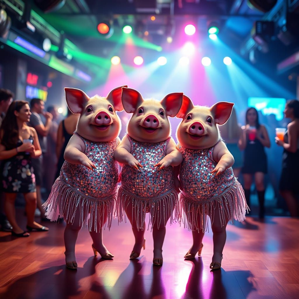Pigs in Disco Dance Costumes, Professional Photography