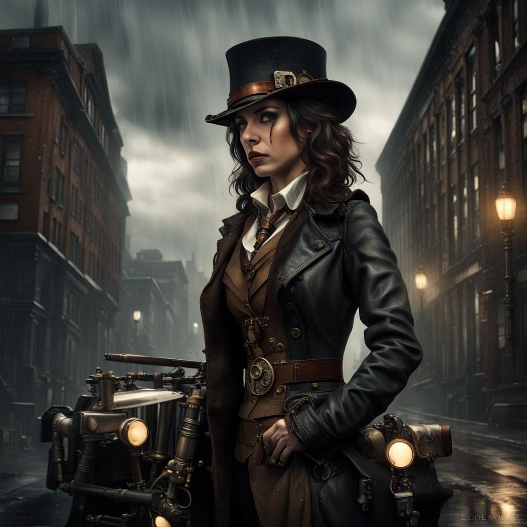 Steampunk Female Detective in Cinematic Lighting