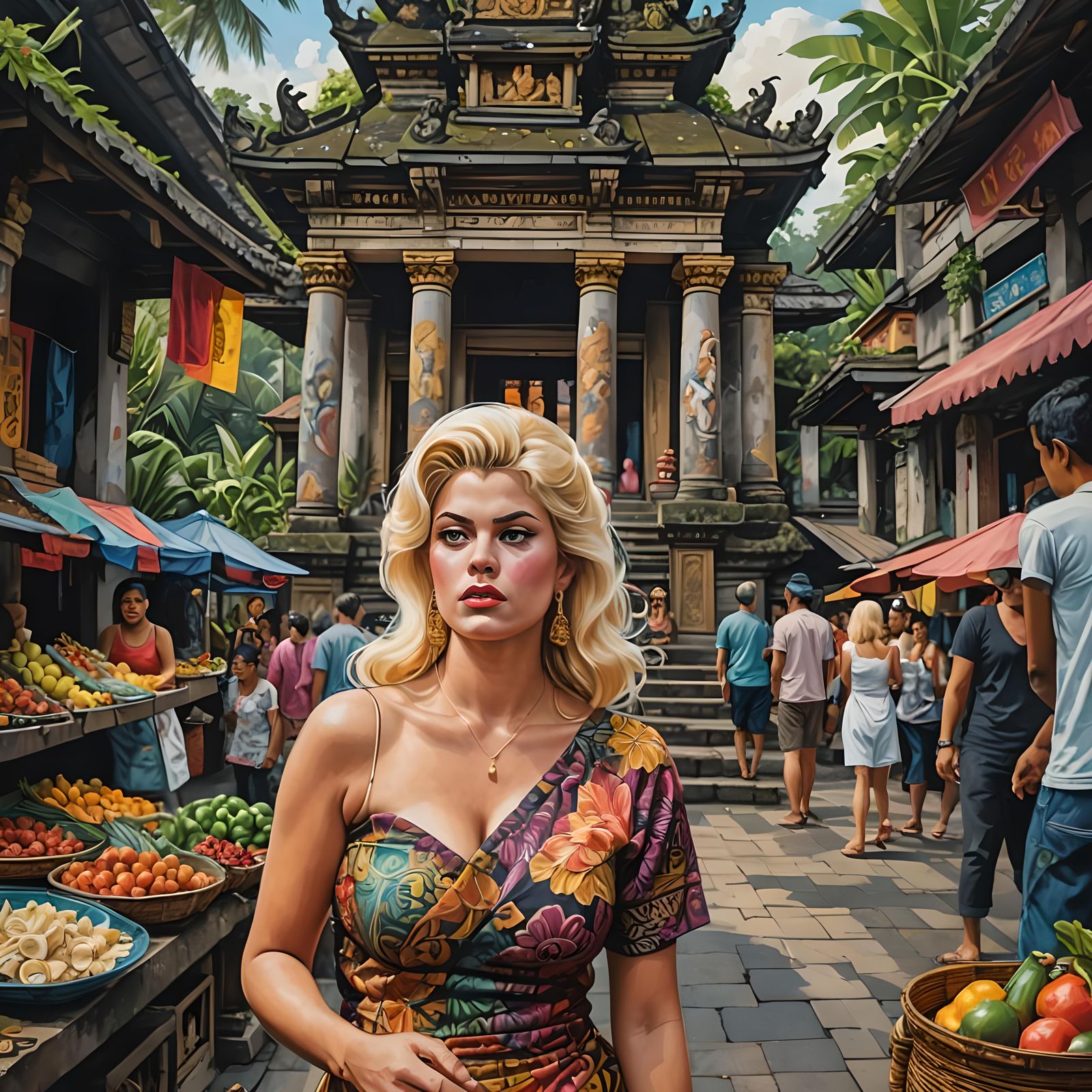 Bali Marketplace with Batik Art in Hyperrealistic Style
