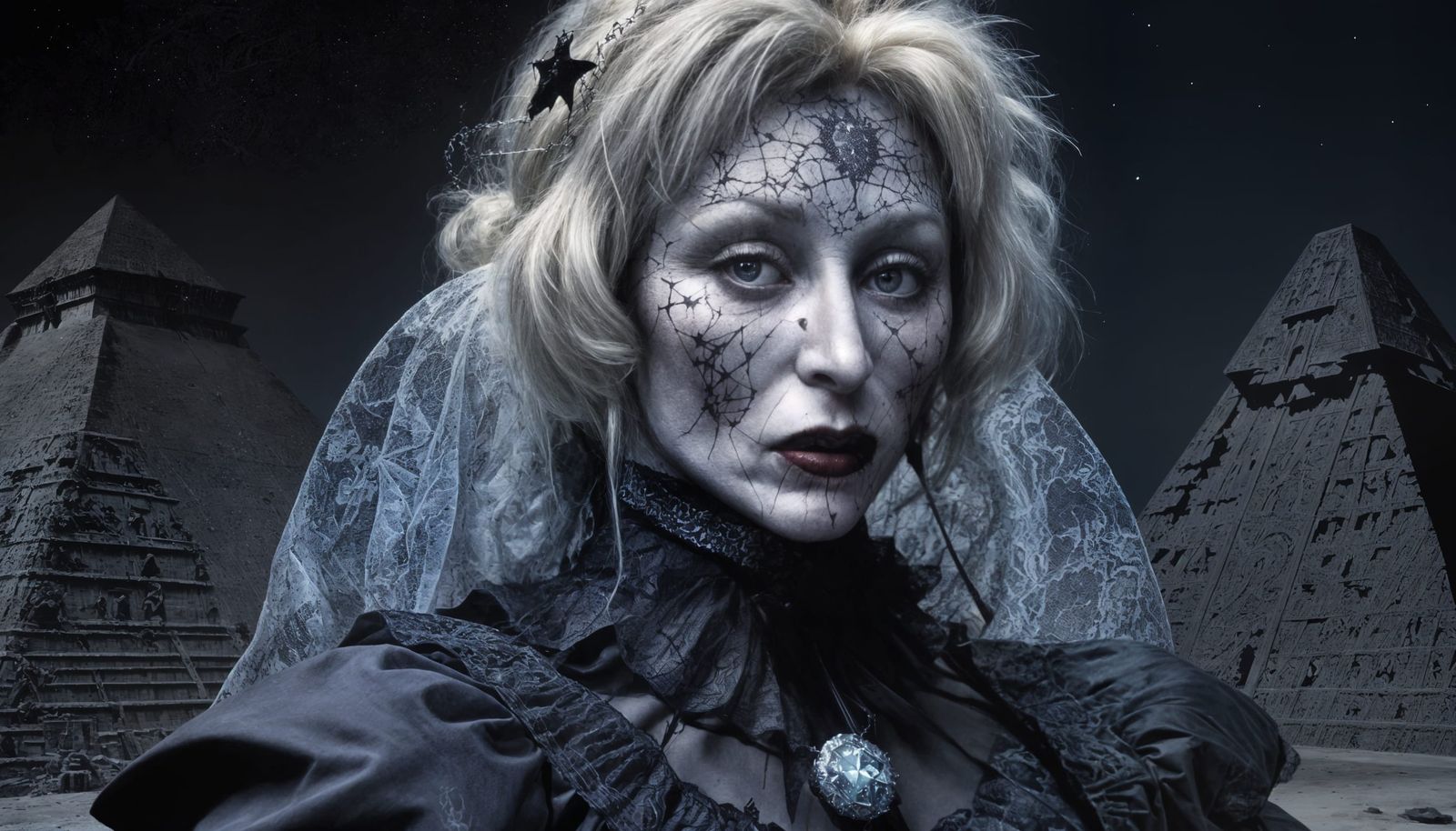 Grimdark Vampire Portrait with Mayan Pyramid