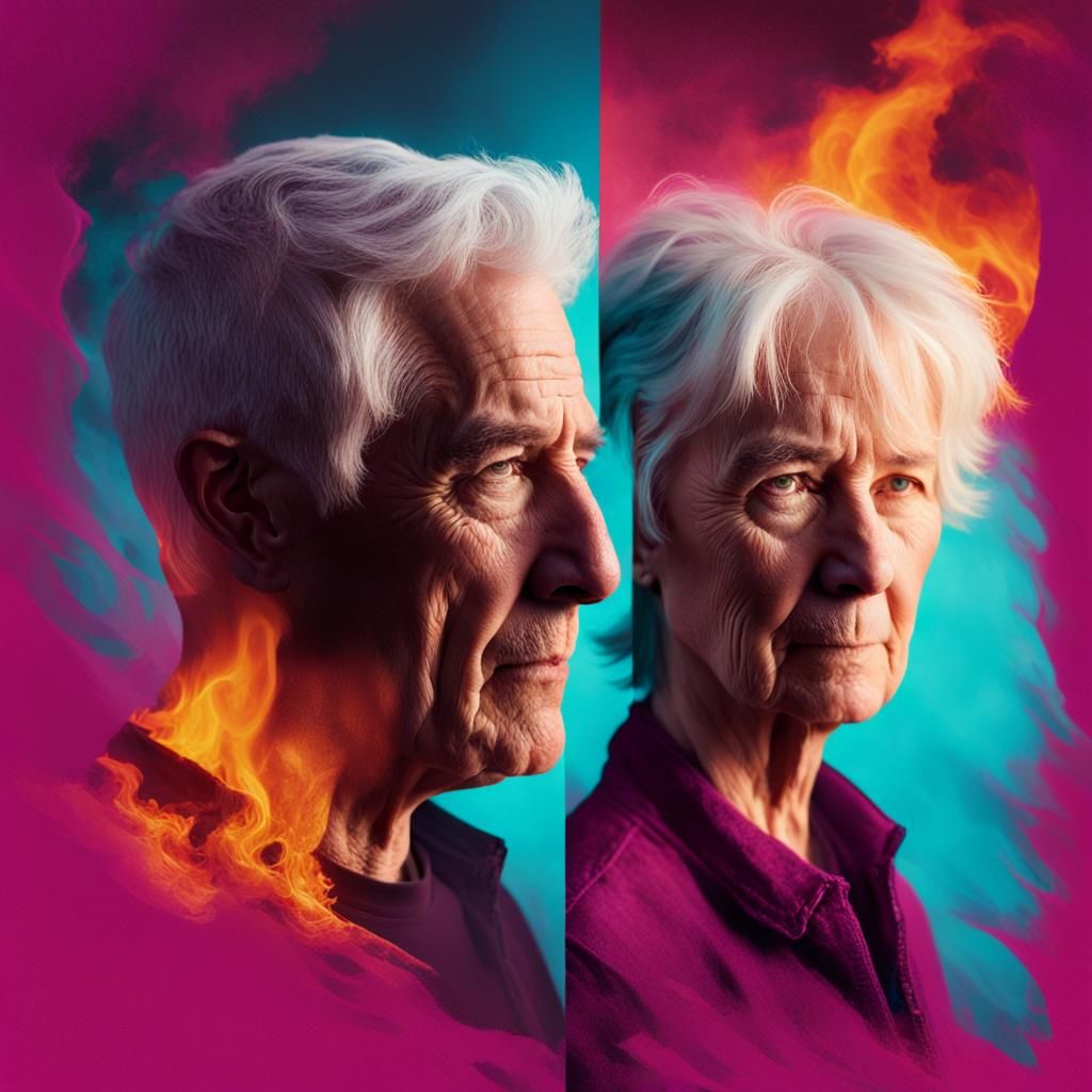 Blended Portrait Emerging from a Blazing Inferno