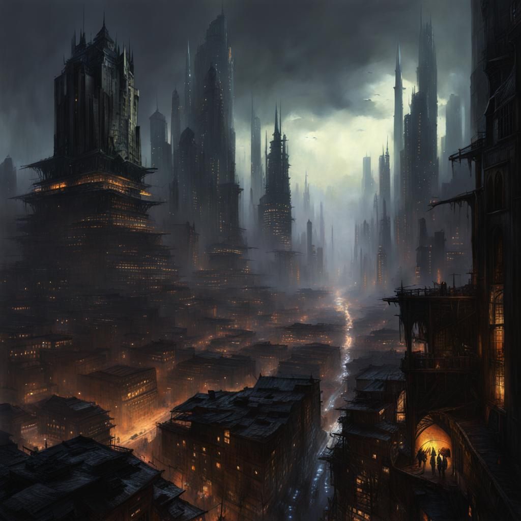 Grimdark Fantasy Dystopian Cityscape