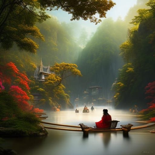 Geisha Bathing: Detailed Fantasy Concept Art