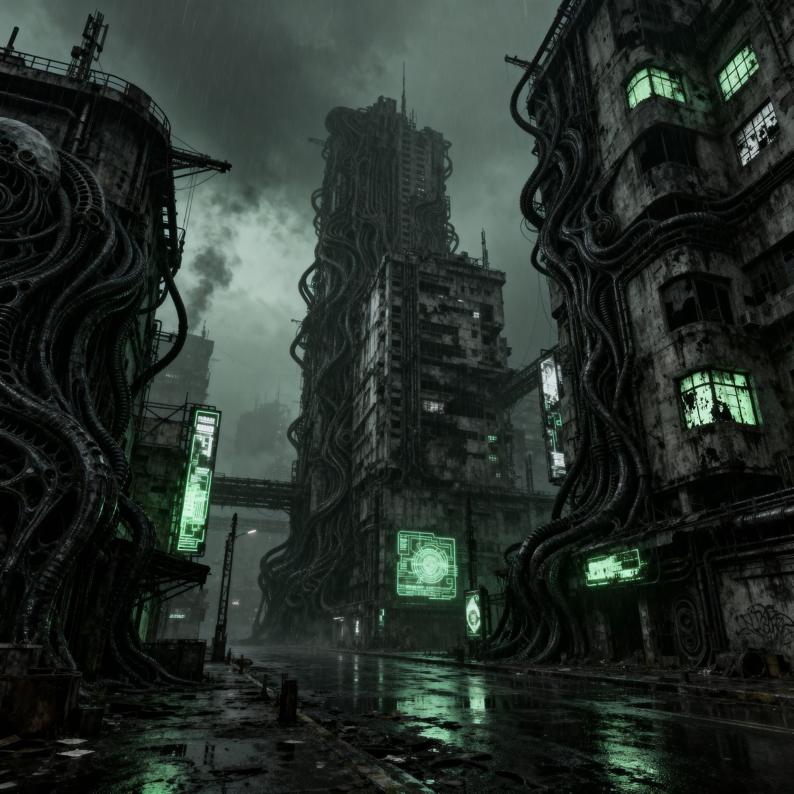 Cyberpunk Cityscape: Dark Industrial Landscape