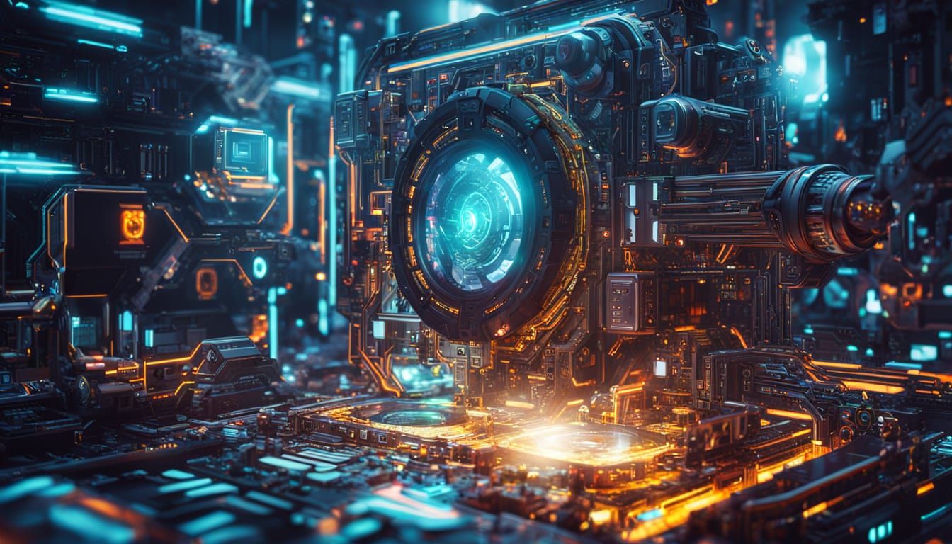 Microscopic Robots Repairing Processor: Sci-Fi Concept Art