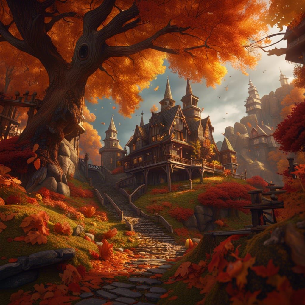 Autumnal Splendor in Detailed Matte Painting
