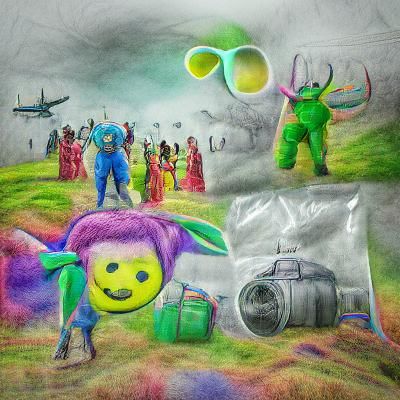 Surreal 90s Rave Scene in Pencil Sketch Style