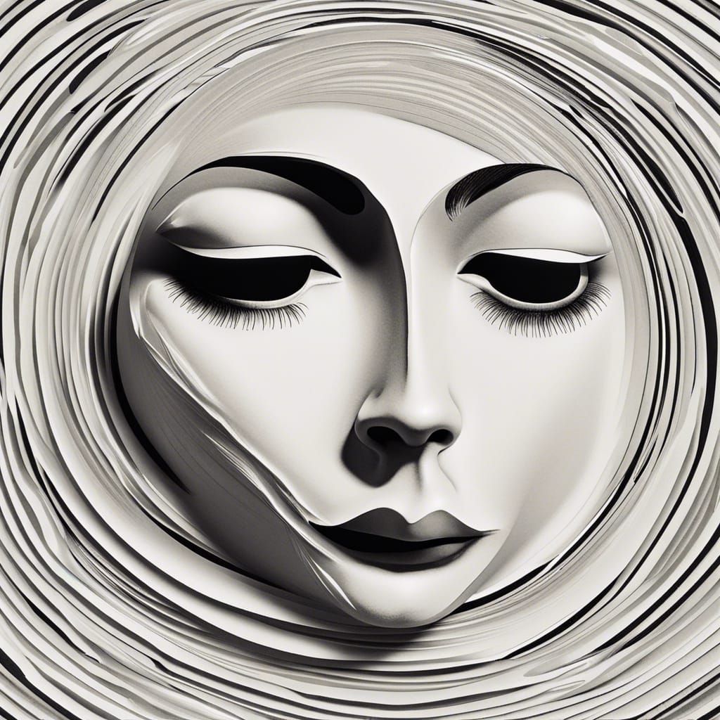 Abstract Moon Face Portrait in Black and White