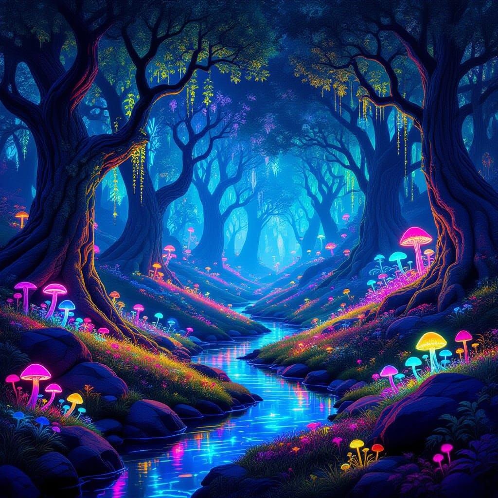 Enchanted Neon Forest at Night