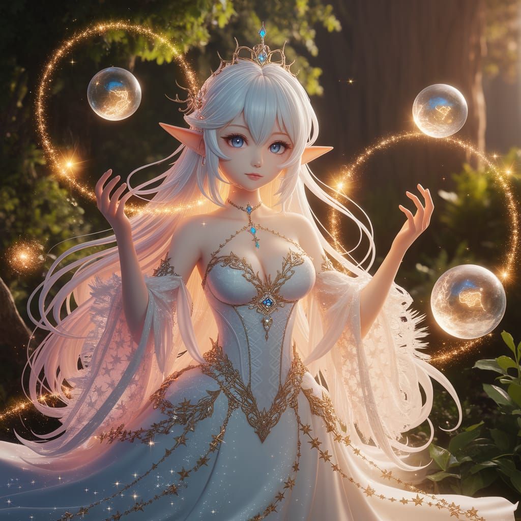 Ethereal Elf Princess Radiates Magical Power in Enchanted Fo...