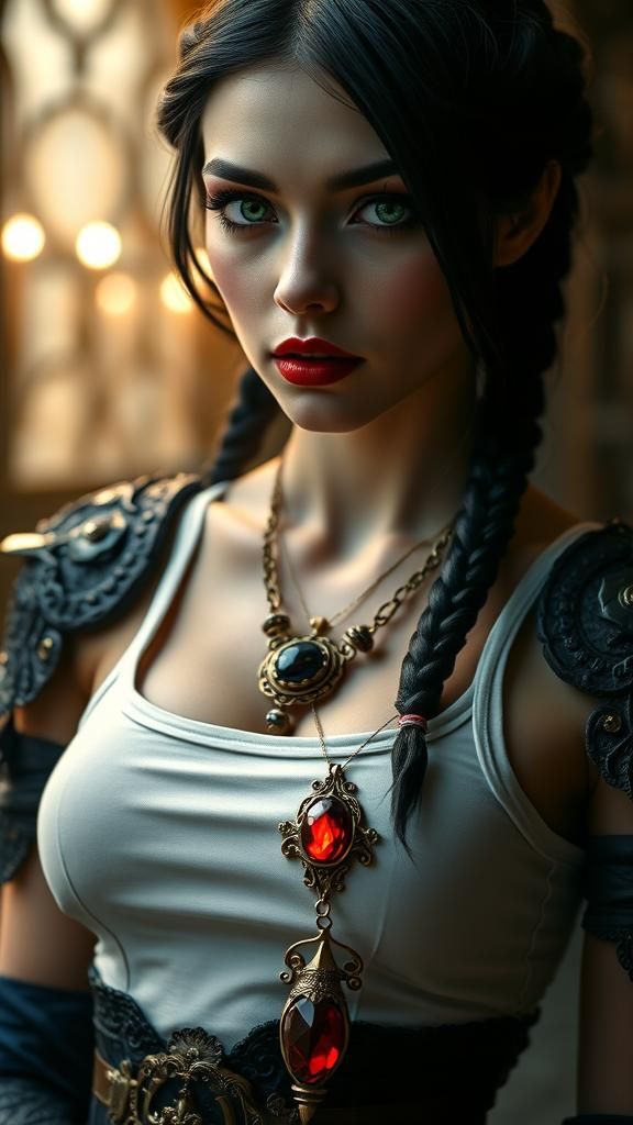 Gothic Vampire Woman with Emerald Eyes in Beksiński Style