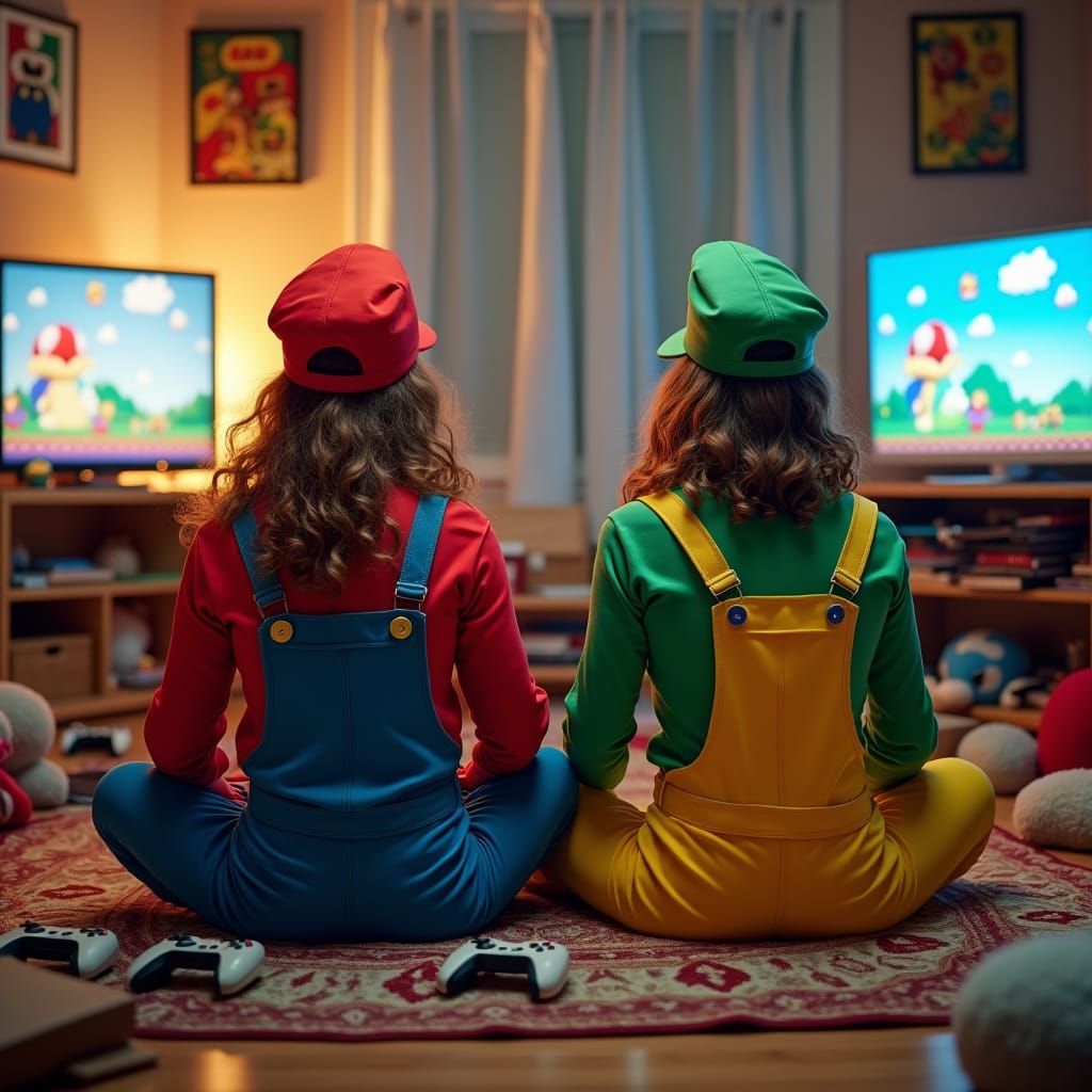 Mario and Luigi Cosplay Gaming Session