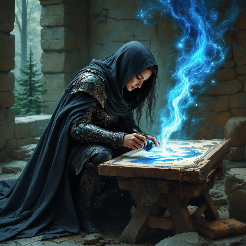 Medieval Artisan Creates Landscape with Shimmering Ink