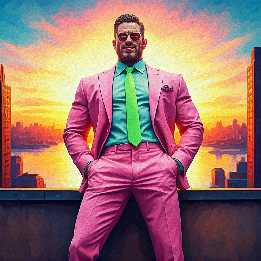 Vibrant Neo-Impressionist Masterpiece of a Man in a Pastel P...