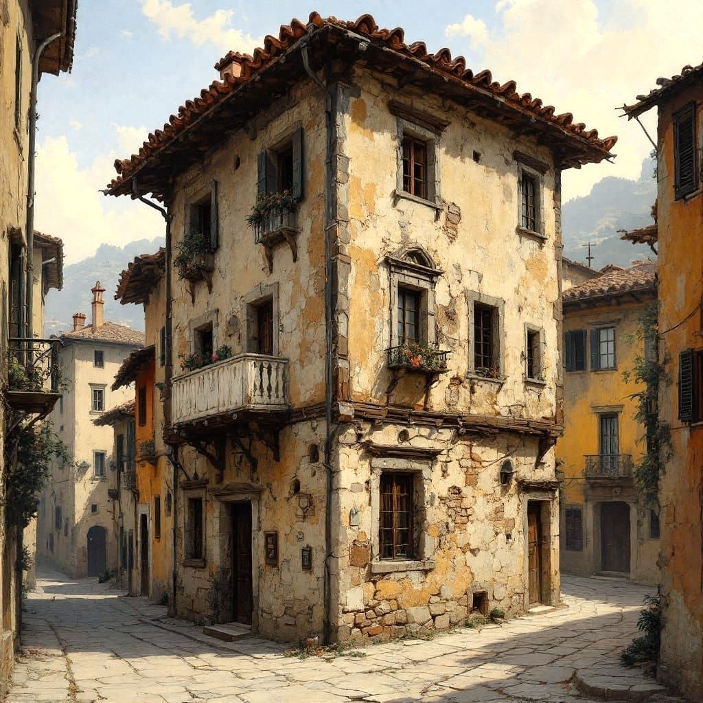 Unique Cubic Building on Steep Hillside Street