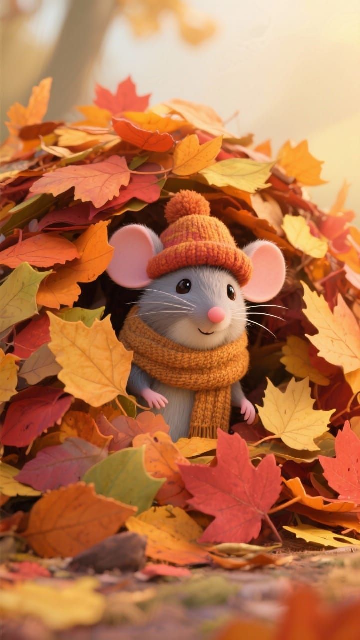 Autumn Mice in Leaves, Animated Whimsical Scene