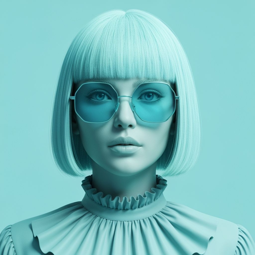 Cyan Bob Portrait in Cyberpunk Style