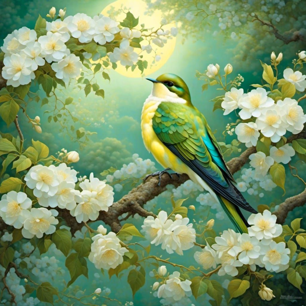 Green Swallowtail in Dreamy Moonlight Garden