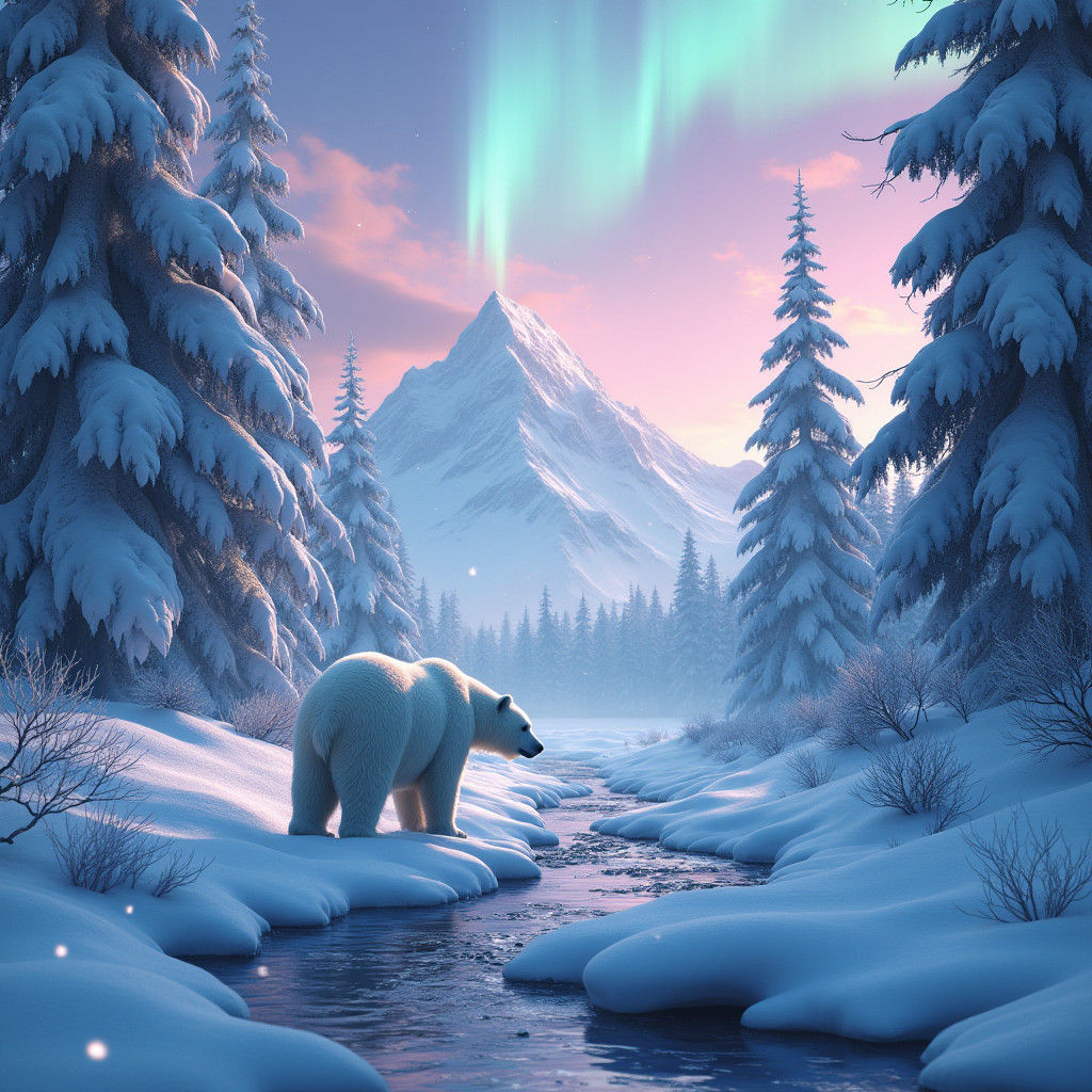 Icy Polar Bear in Winter Wonderland