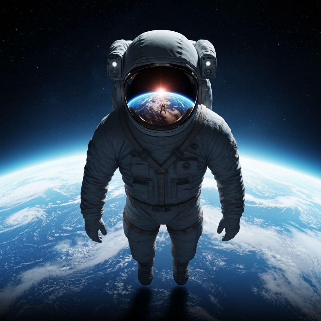Astronaut in Space with Earth Reflection