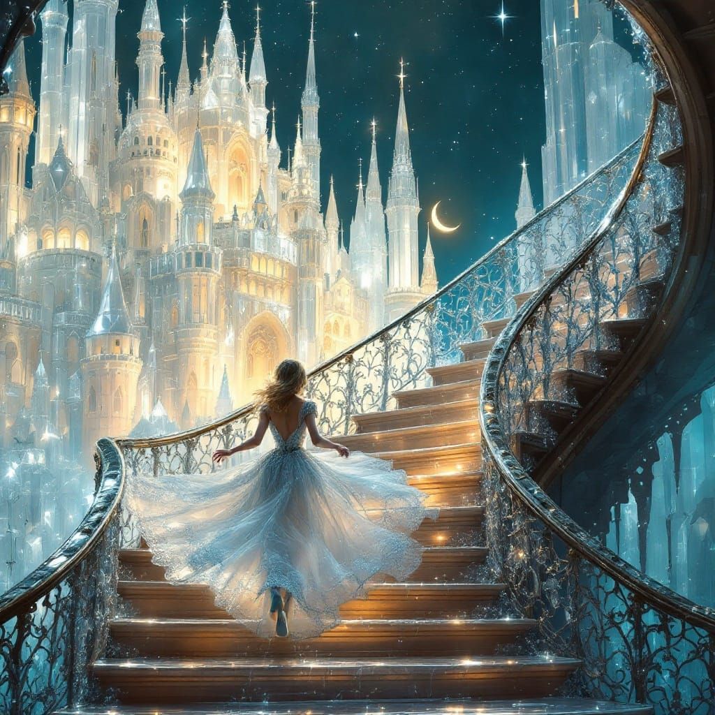 Cinderella in a Glimmering Crystal Gown Flees a Majestic Cas...