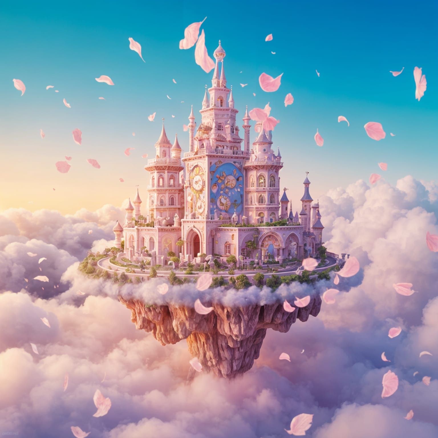 Whimsical Cloud Kingdom in Kawaii Digital Art