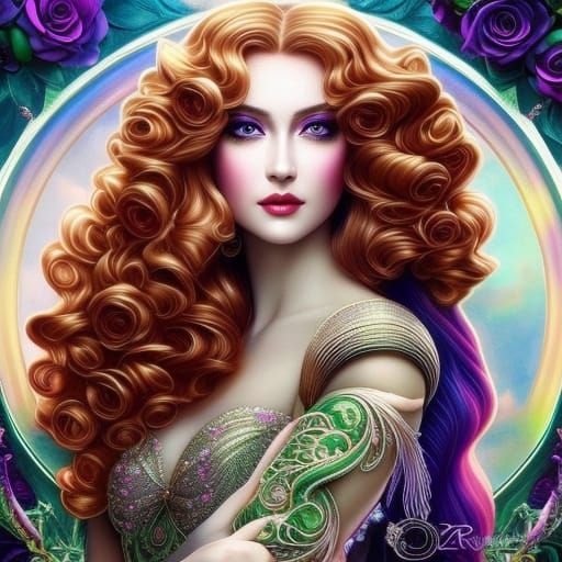 Rainbow Princess with Roses in Rococo Style