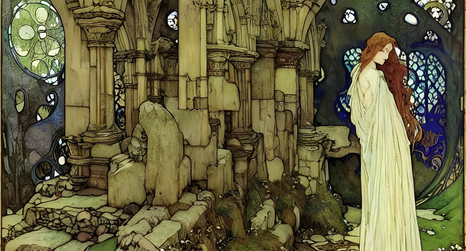 Irish Stone Ruins in Art Nouveau Style