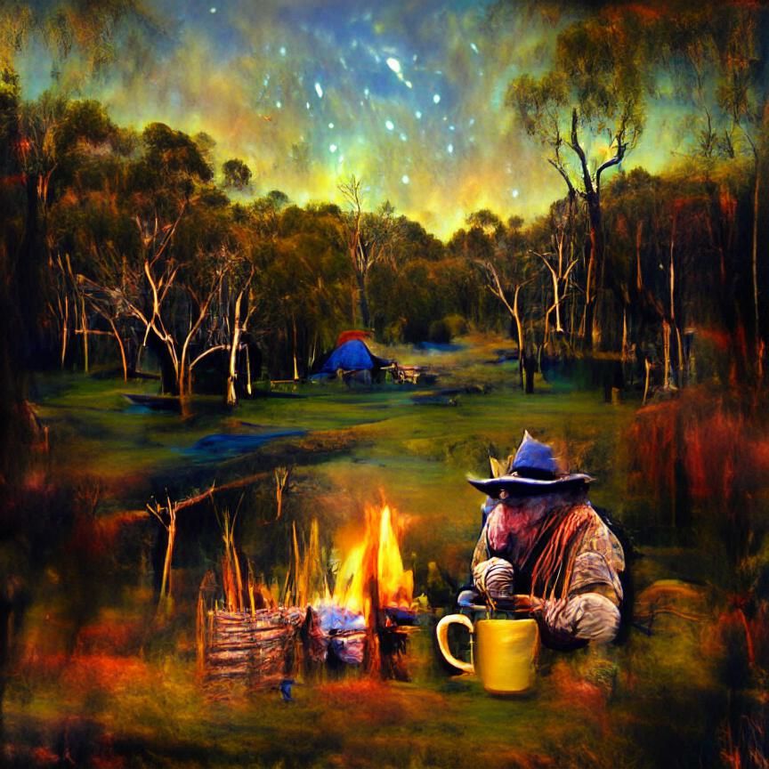 Swagman's Campsite: An Australian Outback Painting