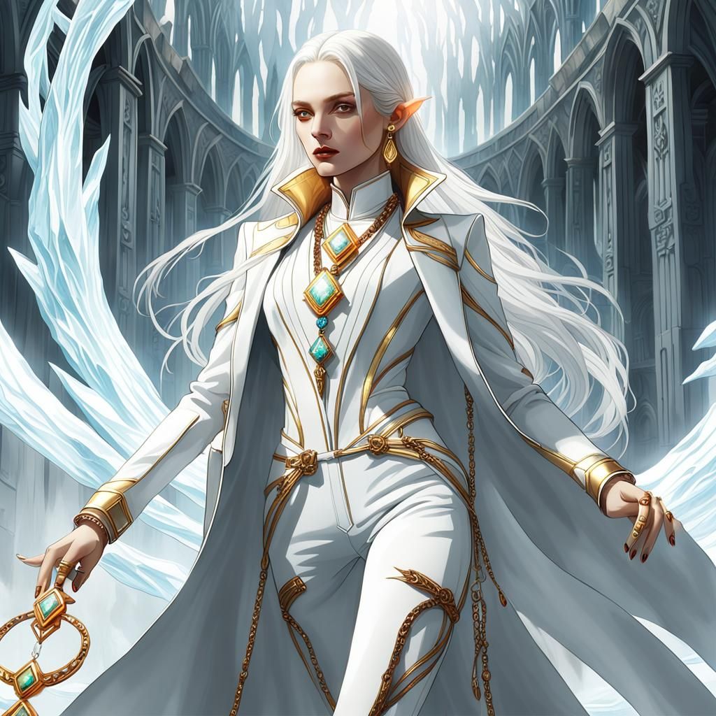 Ethereal Woman with Glowing Skin and Gold Nails