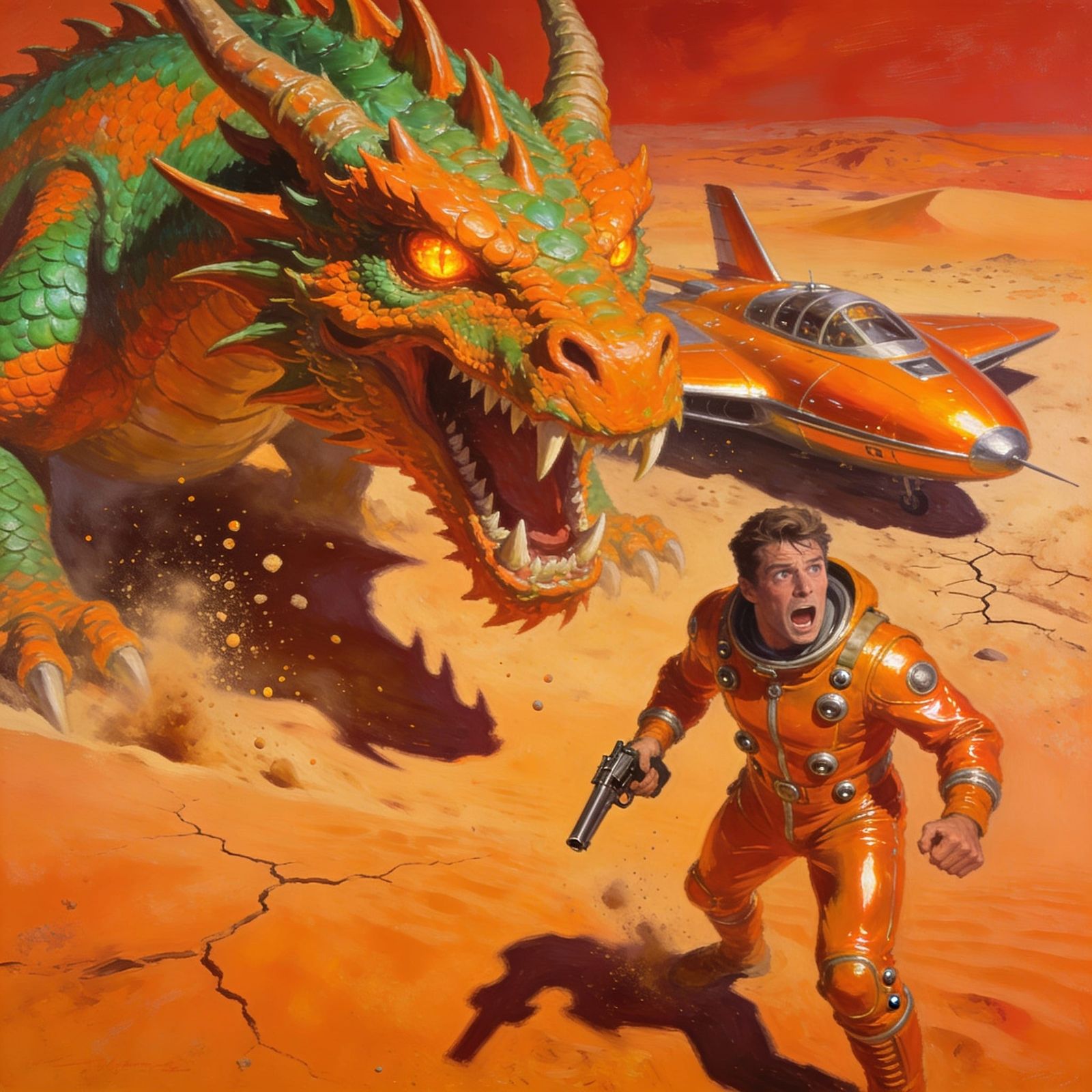Terrified Pilot Faces Colossal Dragon on Alien Planet