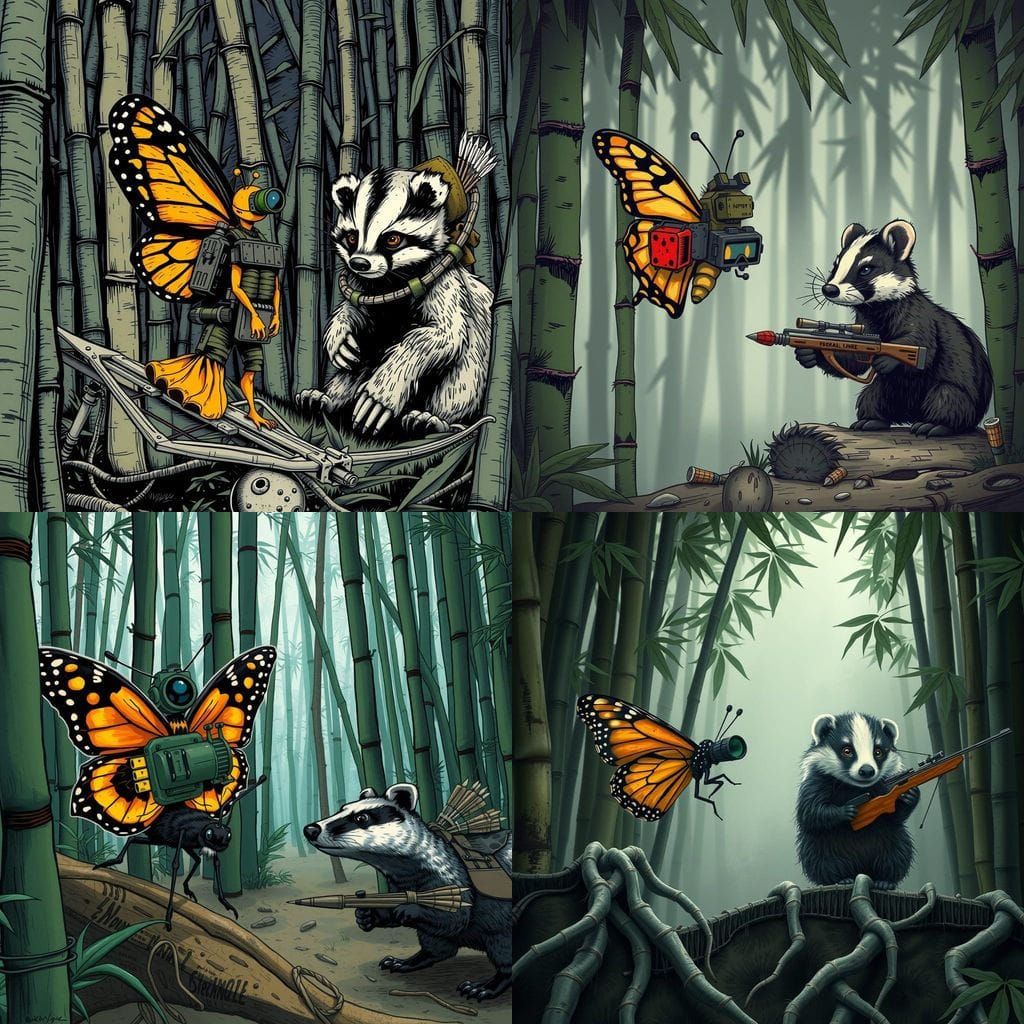 Tactical Butterfly and Badger in Bamboo Forest