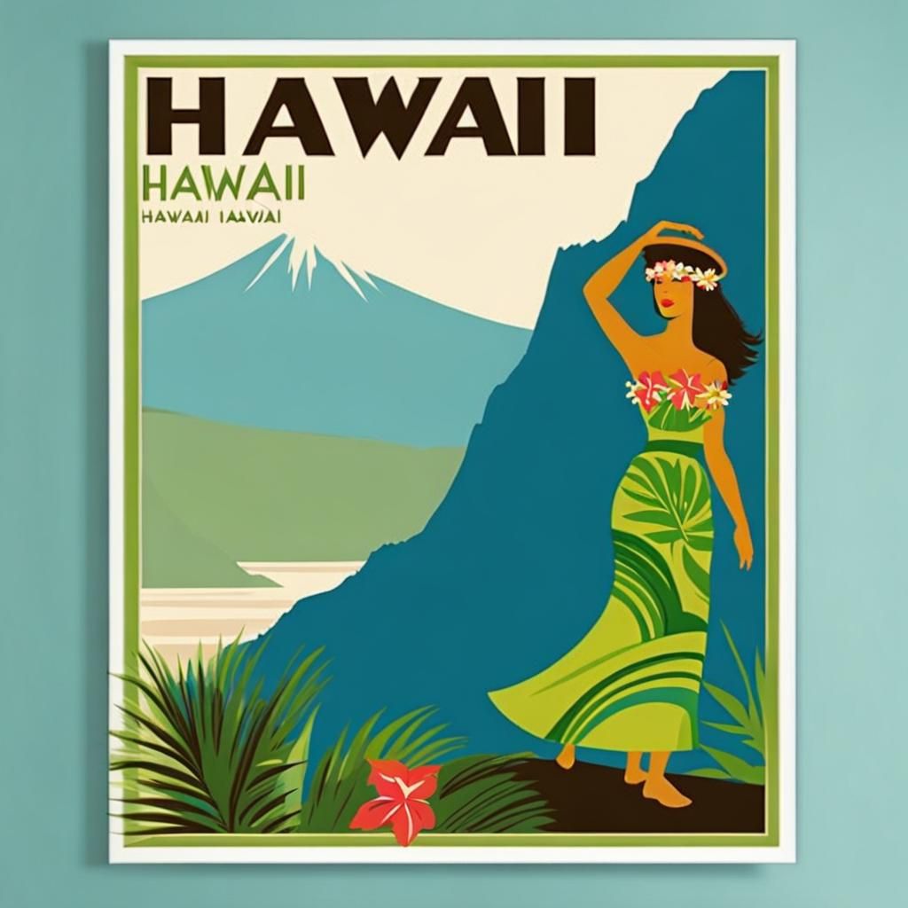 Vintage Hawaii Travel Poster with Hula Girl