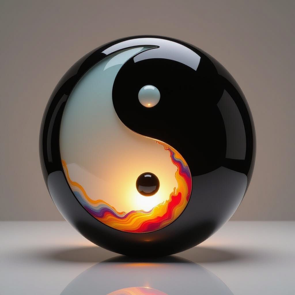 Obsidian Yin Yang Sculpture with Abstract Core