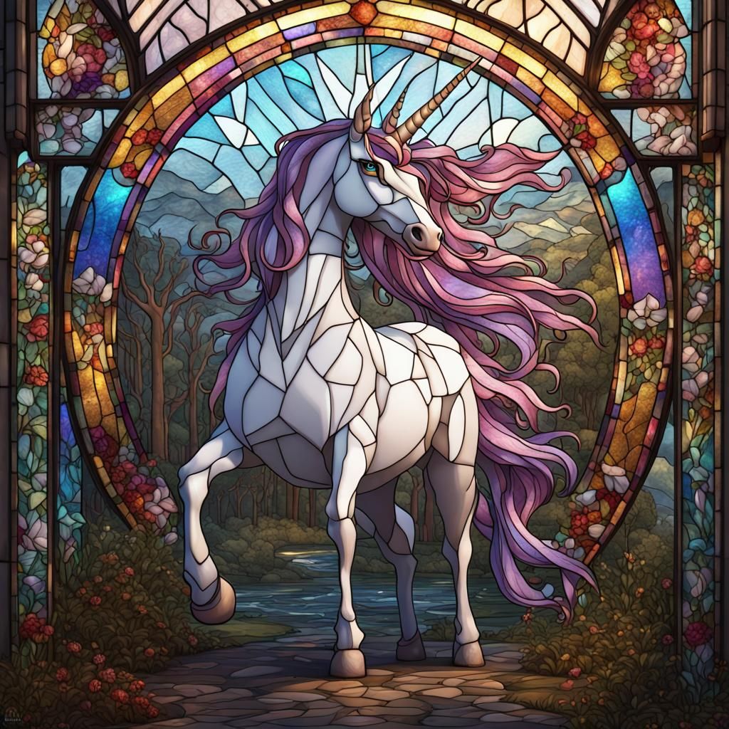 Stained Glass Unicorn: Detailed Fantasy Art