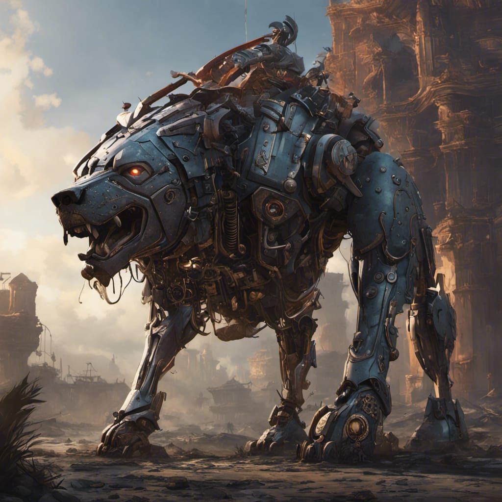 Hyperdetailed Robot Dog Concept Art in Dark Fantasy Style