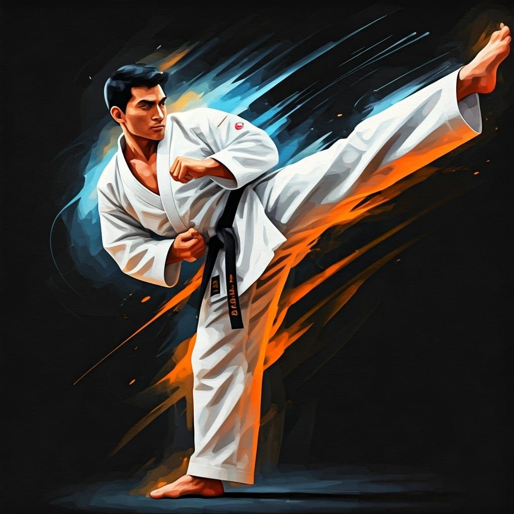 Explosive Karate Kick in Abstract Expressionist Style