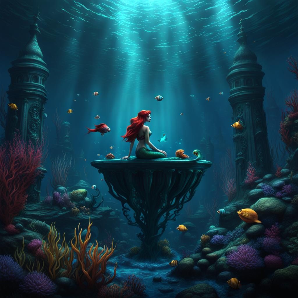 Gothic Little Mermaid in Dark Fantasy Style