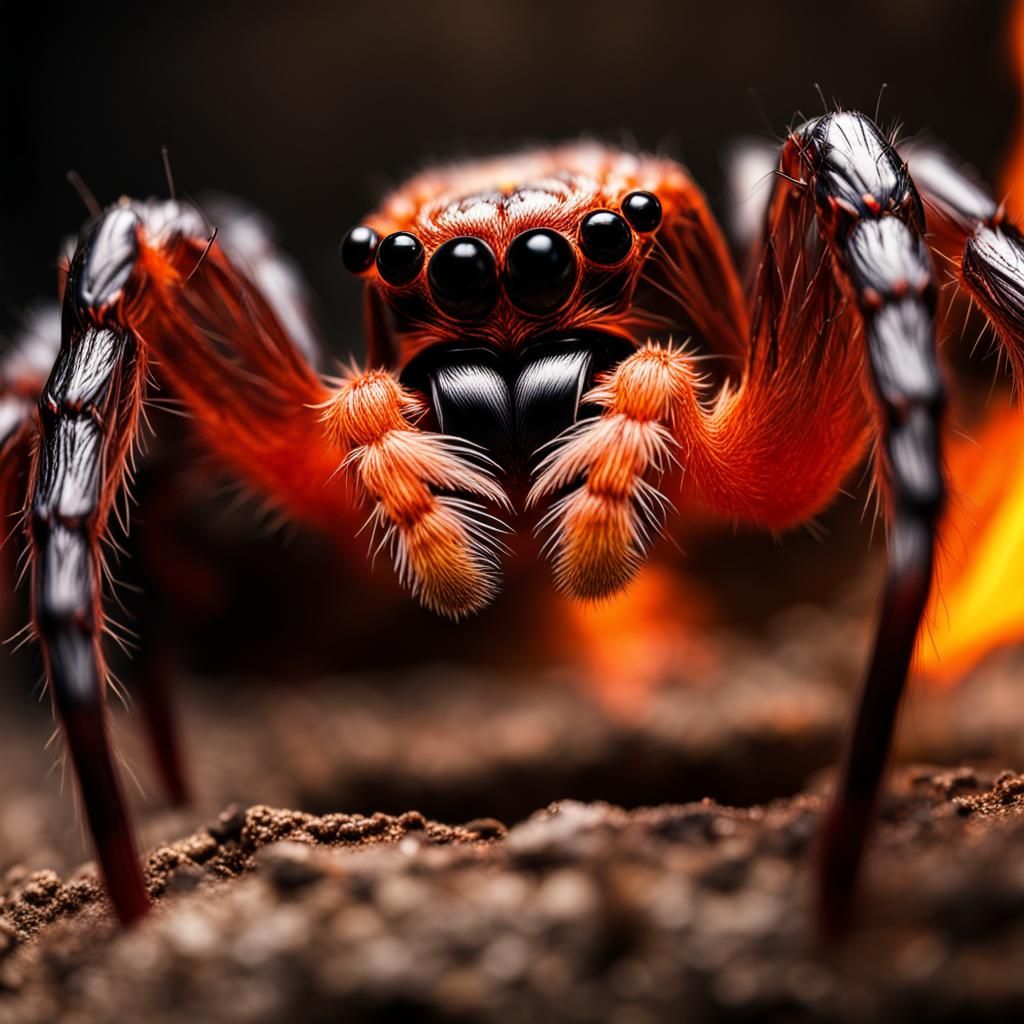 Hyperrealistic Fire Spider with Intricate Details