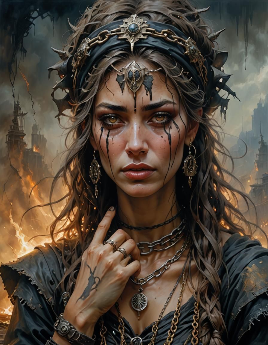 Post-Apocalyptic Portrait: Crying Woman in Chains
