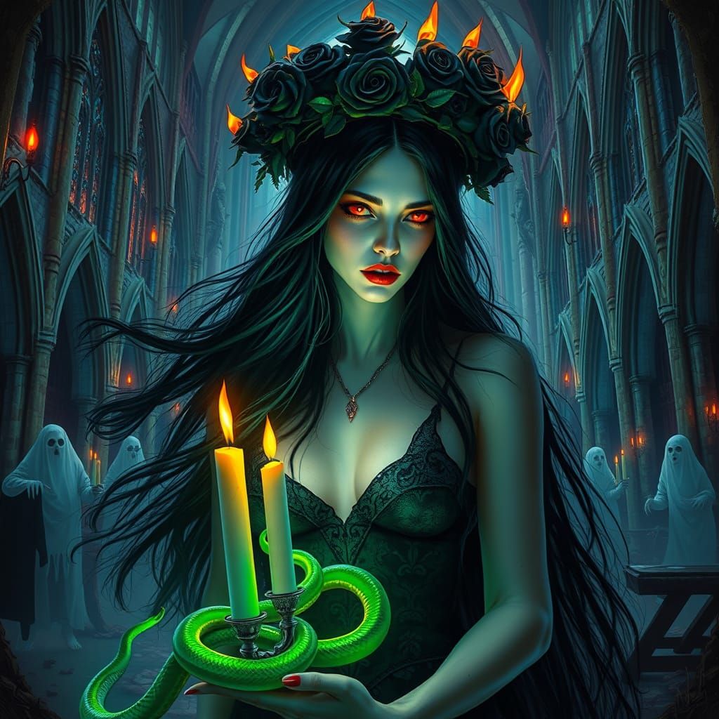 Vampire Queen in Ruined Cathedral: A Surreal Digital Paintin...