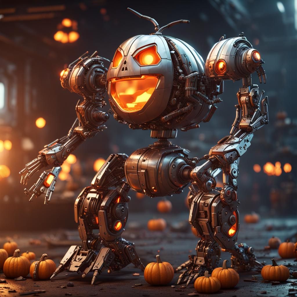 Halloween Pumpkin Robot in Sci-Fi Style