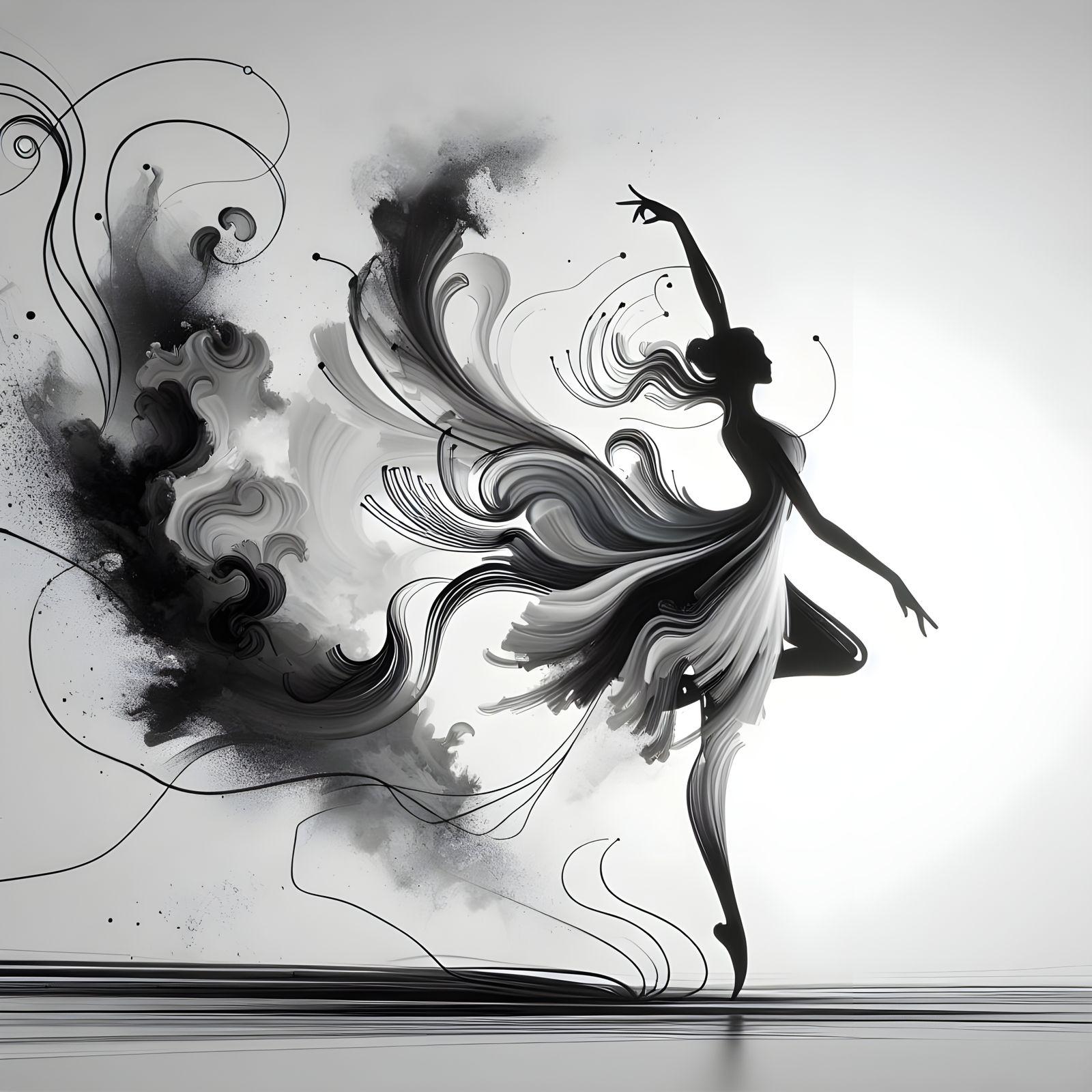 Monochrome Dancer Silhouette on White: Minimalist Matte Pain...