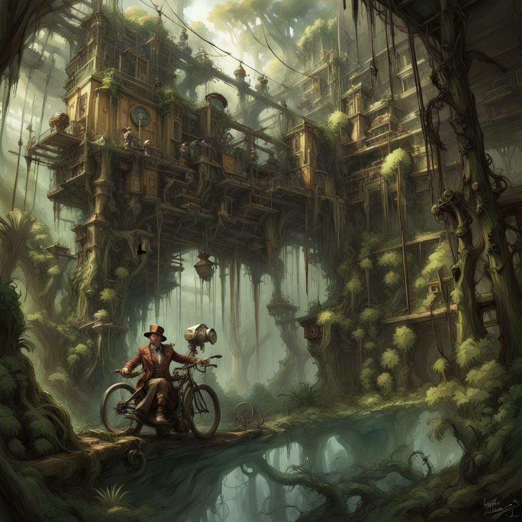 Steampunk Jungle Explorer in Photorealistic Anime Style