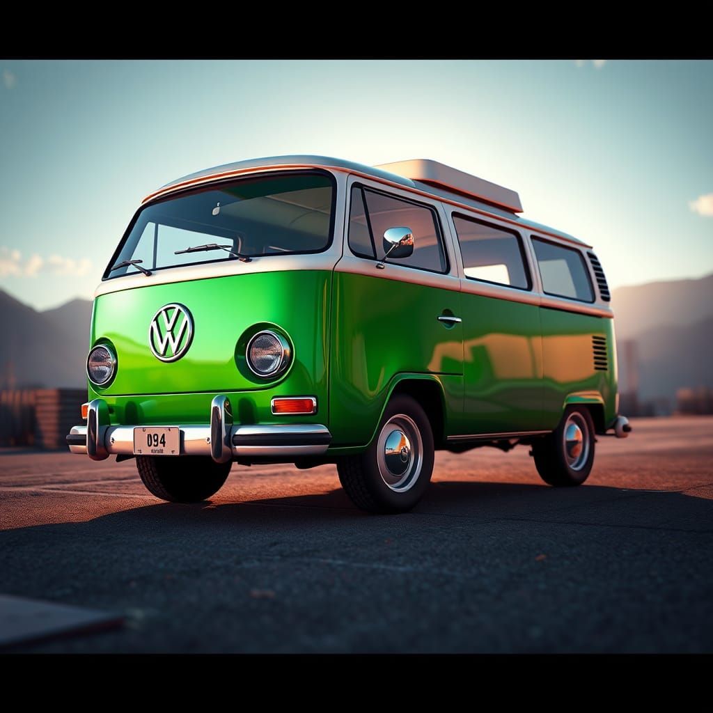 Vintage Kombi Radiating Light in 3D
