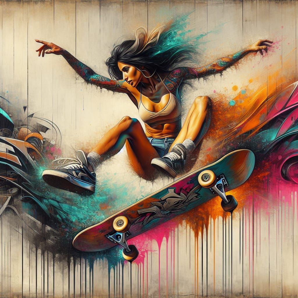 Dynamic Skateboarder in Mid-Air: Fantasy Concept Art